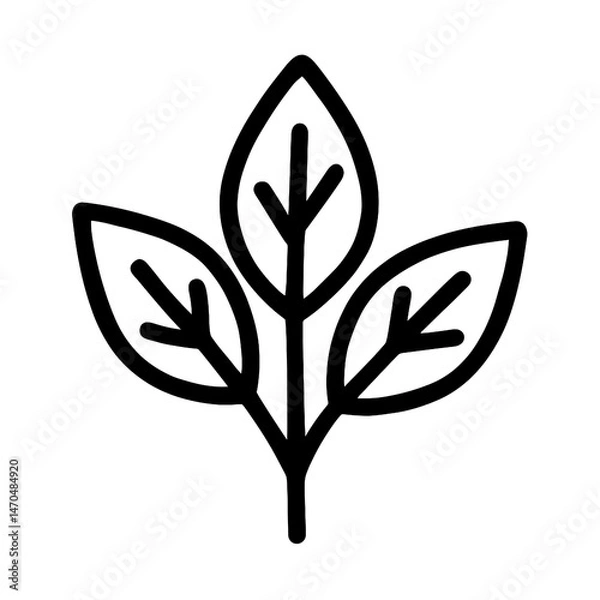 Obraz Simple black and white line icon of a plant stem with three symmetrical leaves