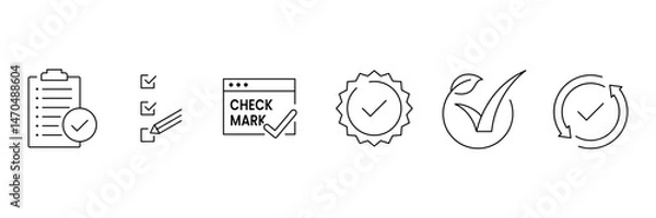 Fototapeta Set of Checkmark icon collection. validation, quality, agreement, badge medal, license symbol. Vector Illustration.
