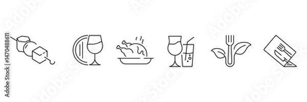 Fototapeta Set of Restaurant food icon collection. Food and drink, wine list, soups, appetizers symbol. Vector Illustration. 