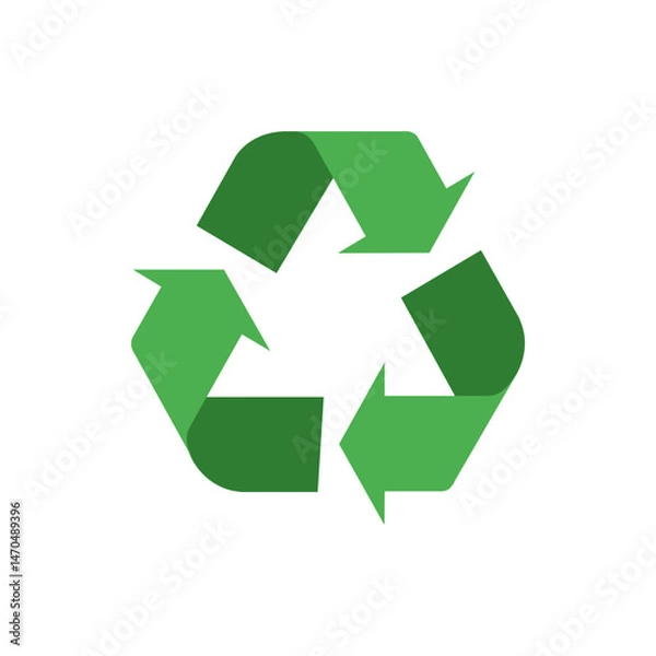 Fototapeta Illustration of a green recycling symbol with three arrows forming a triangle on a white background