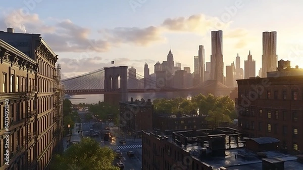 Fototapeta Water reflecting illuminated city skyline during twilight hour high resolution picture