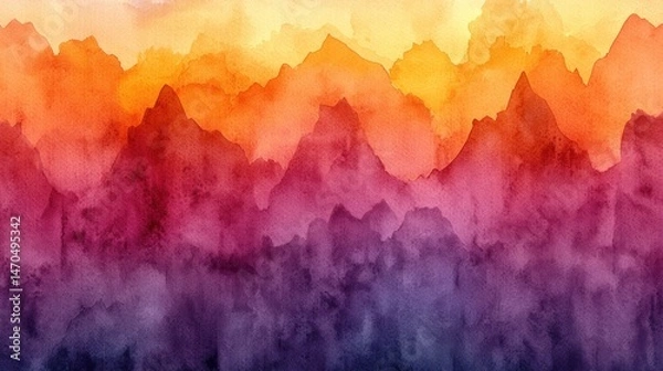 Fototapeta  The mountains are depicted with soft, blended colors and a hazy atmosphere