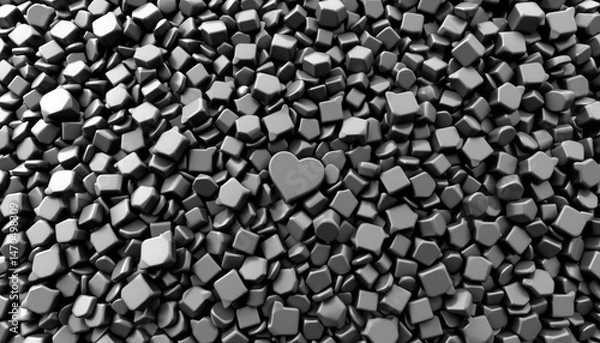 Fototapeta Minimalist Black Heart Surrounded by Geometric Cubes – 3D Render