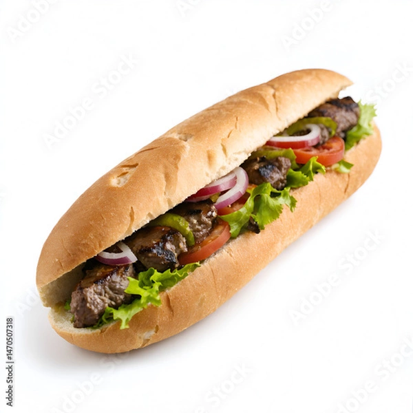 Fototapeta Delicious international sandwiches set isolated on white background - professional food images generated using AI