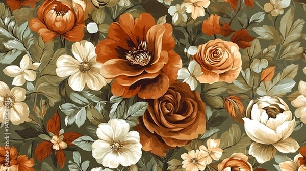 Obraz Autumnal Floral Seamless Pattern.