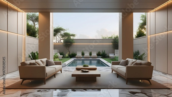 Obraz living room interior with small pool