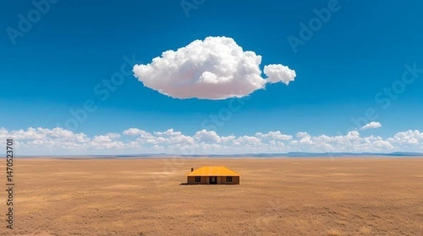 Fototapeta Pixelated Cloud Over Solitary Farmhouse on Expansive Desert Plain