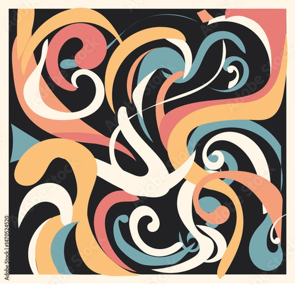 Fototapeta abstract tribal ornament, polynesian influences, art deco elegance bright color vector flat