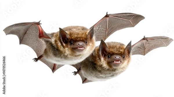 Obraz Two bats flying with wings spread wide, isolated on a white background