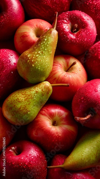 Obraz Red Apples and Green Pears with Water Droplets