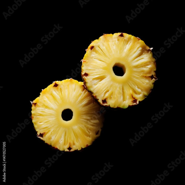 Fototapeta Two Pineapple Slices on Black Background