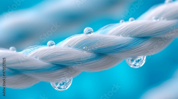 Fototapeta Water Droplets on Twisted Synthetic Fiber Rope