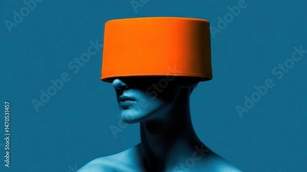 Fototapeta Intriguing portrait of a figure with an orange headpiece.