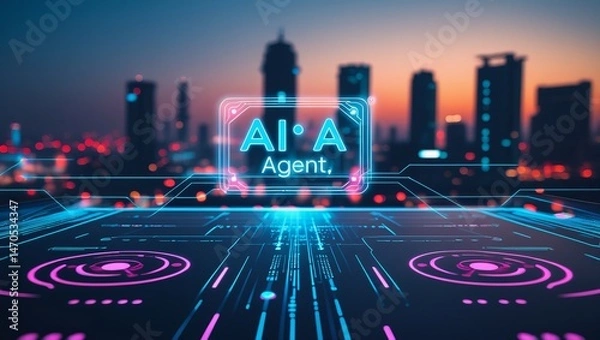 Fototapeta Modern Workplace: Man and Artificial Intelligence
