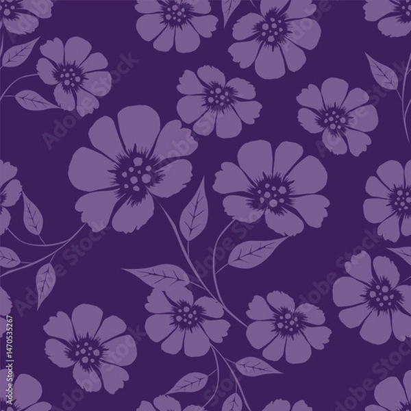 Fototapeta modern cotton flower seamless texture, outline hand drawn floral pattern, trendy one line textile pillow design, fashion wrapping paper sketch art, stylish home inspired print
