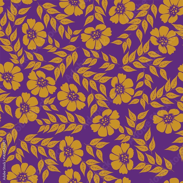 Fototapeta modern cotton flower seamless texture, outline hand drawn floral pattern, trendy one line textile pillow design, fashion wrapping paper sketch art, stylish home inspired print