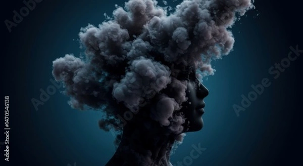 Fototapeta Conceptual human outline surrounded by polluted atmosphere.