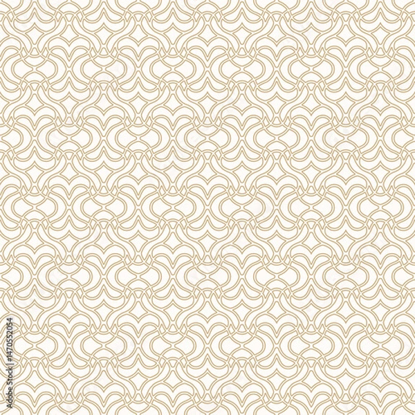 Fototapeta Abstract golden vector seamless pattern in oriental style. Elegant curved mesh, grid, lattice, thin lines. Luxury geometric ornament. Gold and white background texture. Modern repeating geo design