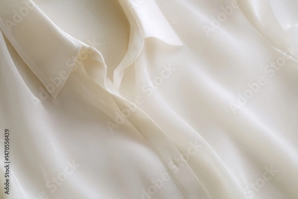 Fototapeta Close-up of a creamy white silk blouse, showcasing its delicate texture and subtle folds.