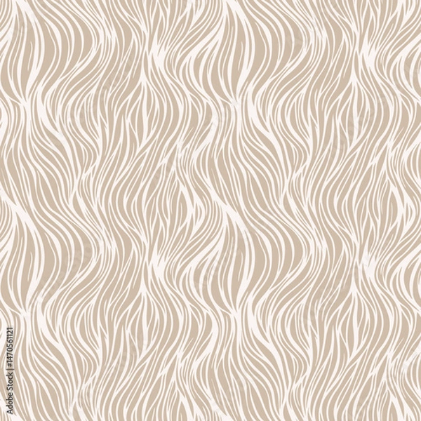 Fototapeta Vector seamless pattern with organic shapes, liquid wavy lines, fibers, threads, biological structures. Abstract tangled line background. Beige color texture. Repeated design for decor, print, fabric