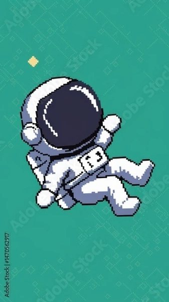 Fototapeta Whimsical Pixel Art Astronaut Floating in Space – Retro 8-Bit Style with Bright Green Background Generative AI