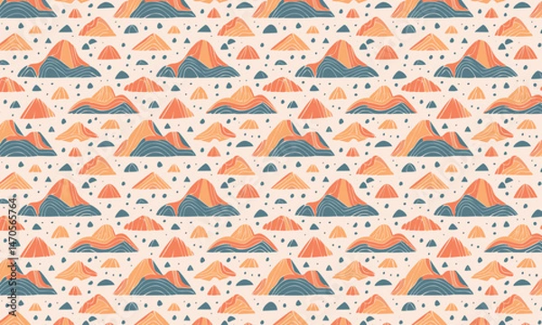 Fototapeta Cute Abstract Hand-Drawn Mountain and Sky Seamless Print Design pattern