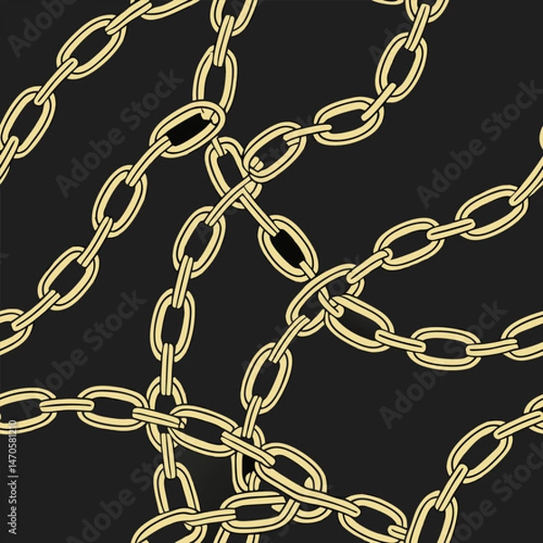 Obraz Fashion design made with gold colored chain jewelry seamless pattern on a black background	
