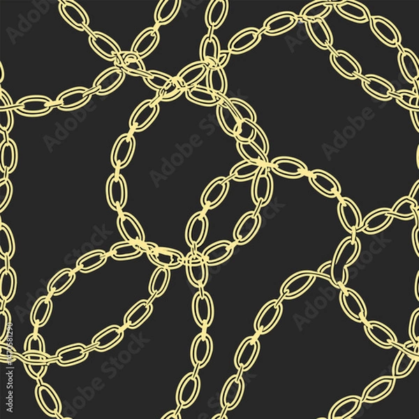 Obraz Fashion design made with gold colored chain jewelry seamless pattern on a black background	
