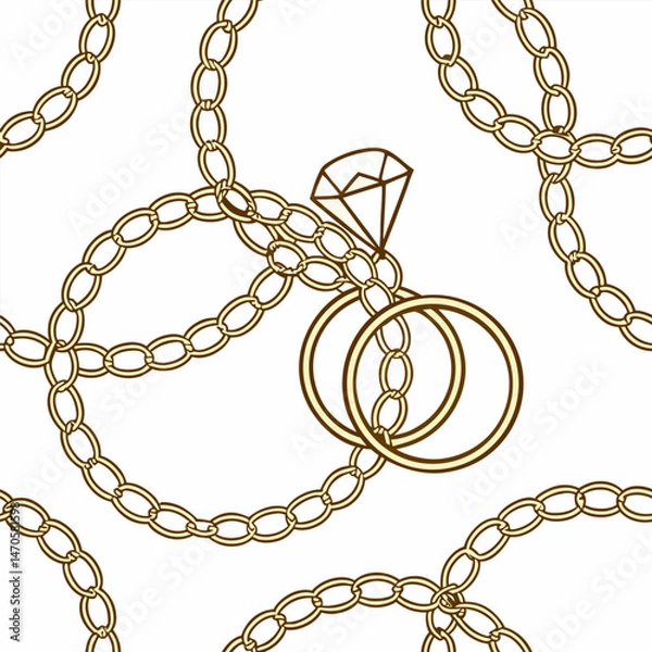 Obraz Fashion design made with gold colored chain jewelry seamless pattern on a black background	
