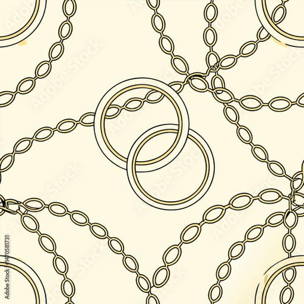 Obraz Fashion design made with gold colored chain jewelry seamless pattern on a black background	
