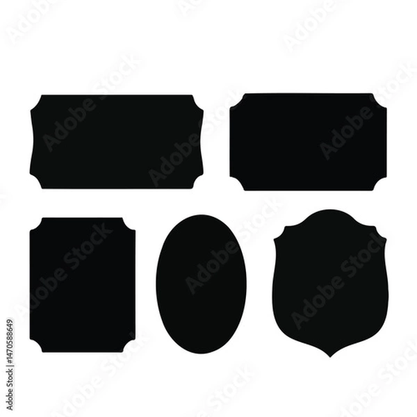 Fototapeta Collection of black silhouette shapes for badges and labels