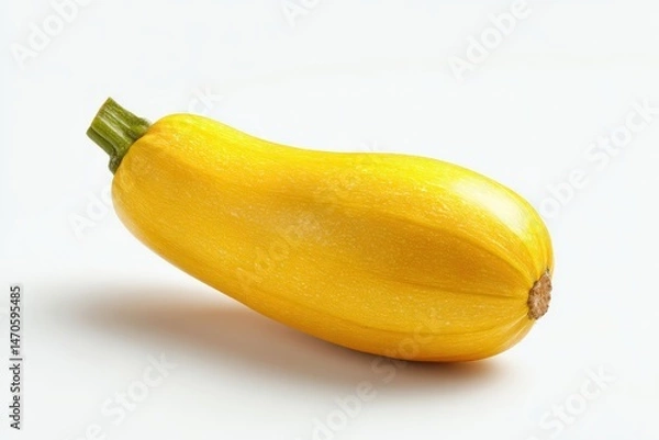 Fototapeta Single yellow squash on white background. Vibrant, fresh, and healthy.