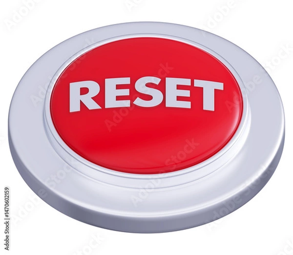 Obraz 3D Reset button silver color isolated on transparent background 3D illustration