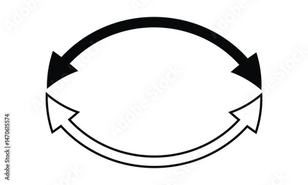 Fototapeta Double headed semi circle arrow. Black and white arrows set. Double ended arrow illustration. White and black direction symbol. Dual sided curved arrow icon set. Vector icon.