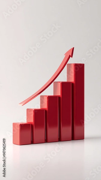 Fototapeta Ascending red bar graph with upward arrow, showcasing growth, success, and progress in business or finance