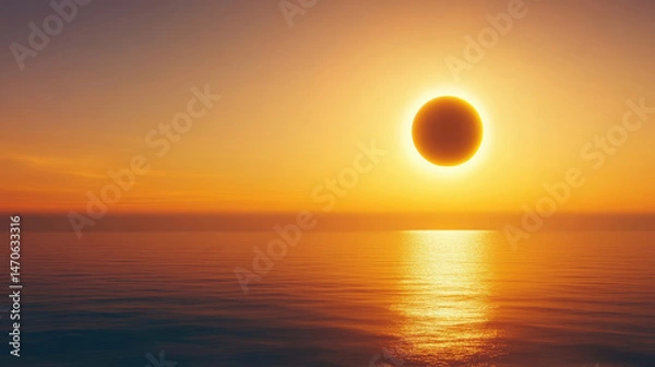 Fototapeta Solar eclipse sunset over calm water