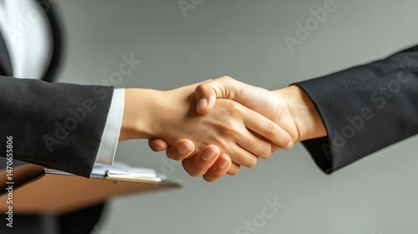Fototapeta Close-up view of two business people shaking hands.