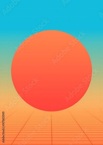 Fototapeta Retro Sunset Horizon, Minimal Synthwave Aesthetic with Neon Gradient, Futuristic design, wave music.
