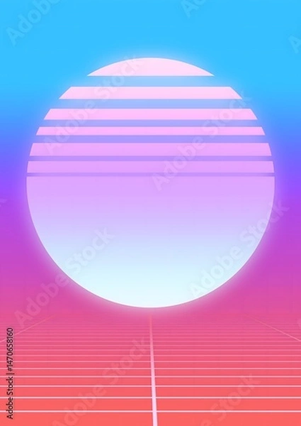 Fototapeta Retro Sunset Horizon, Minimal Synthwave Aesthetic with Neon Gradient, Futuristic design, wave music.