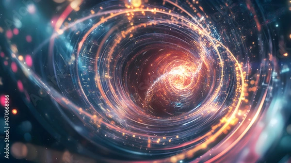 Obraz Vortex of Discovery: Witness a stunning digital artwork showcasing a mesmerizing vortex of swirling energy, a gateway into the unknown depths of space, filled with vibrant light and cosmic phenomena.