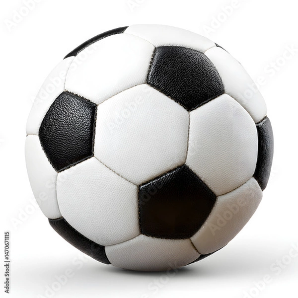 Obraz Soccer Ball: A pristine soccer ball, with its iconic black and white pentagonal panels, rests perfectly poised, ready for the next thrilling match. capturing the spirit of the game