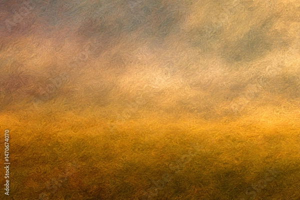 Fototapeta Golden Field Under the Sky: An evocative landscape displays a rich, textured field under an expansive sky with soft hues of orange, gold, and hints of blue.