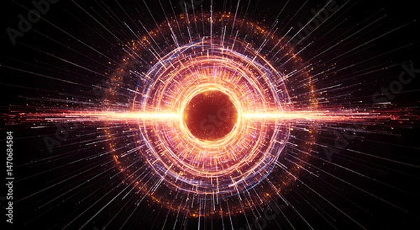 Fototapeta Abstract energy field radiating outward from a central point, a mesmerizing display of light and motion in concentric circles.