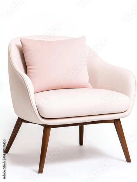 Fototapeta Elegant pink cushion on a modern armchair against a white backdrop, showcasing minimalist design