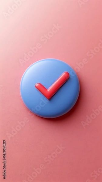 Obraz 3D Red Check Mark Icon on Blue Circle Against Pink Background