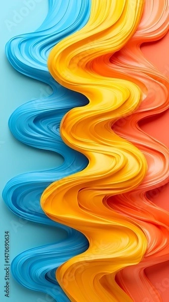 Obraz Abstract Colorful Painting with Blue Yellow Orange Swirls and Splashes