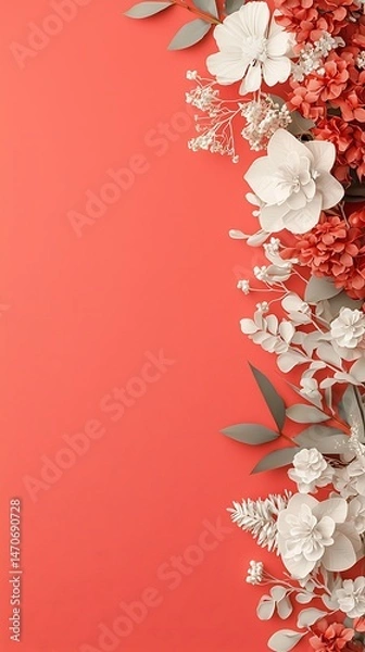 Obraz Abstract Floral Design Red and White Flowers on Pink Background