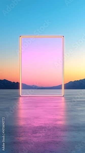 Obraz Abstract Glowing Neon Frame Rectangle at Sunset