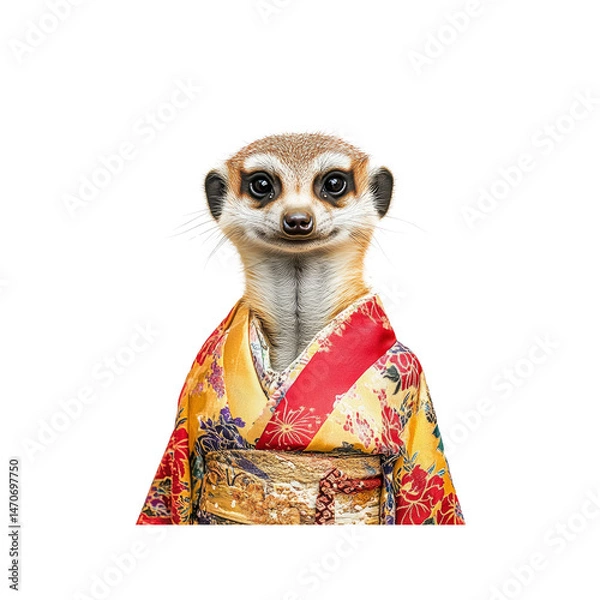 Obraz Meerkat in Kimono A whimsical portrait of a meerkat dressed in a traditional Japanese kimono
