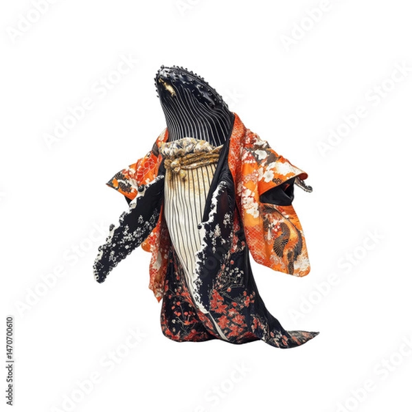 Obraz Humpback Whale in Traditional Japanese Kimono - A Unique Artistic Representation